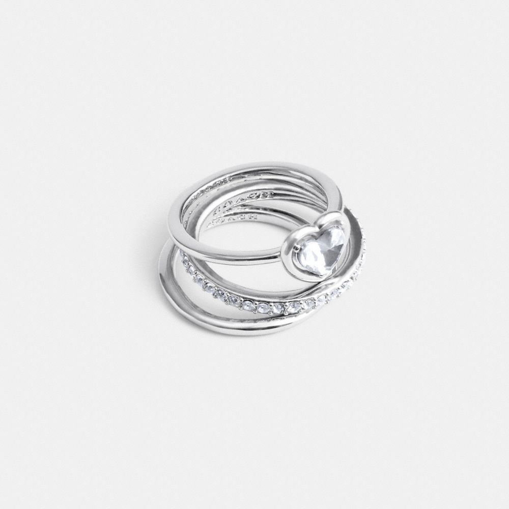 Silver Coach Halo Heart Ring Set Women Jewelry | 072DVPRWH