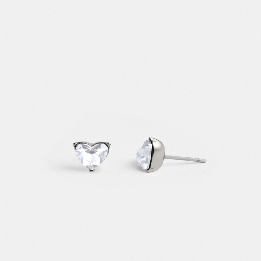 Silver Coach Halo Heart Stud Earrings Women Jewelry | 942GFQWSR