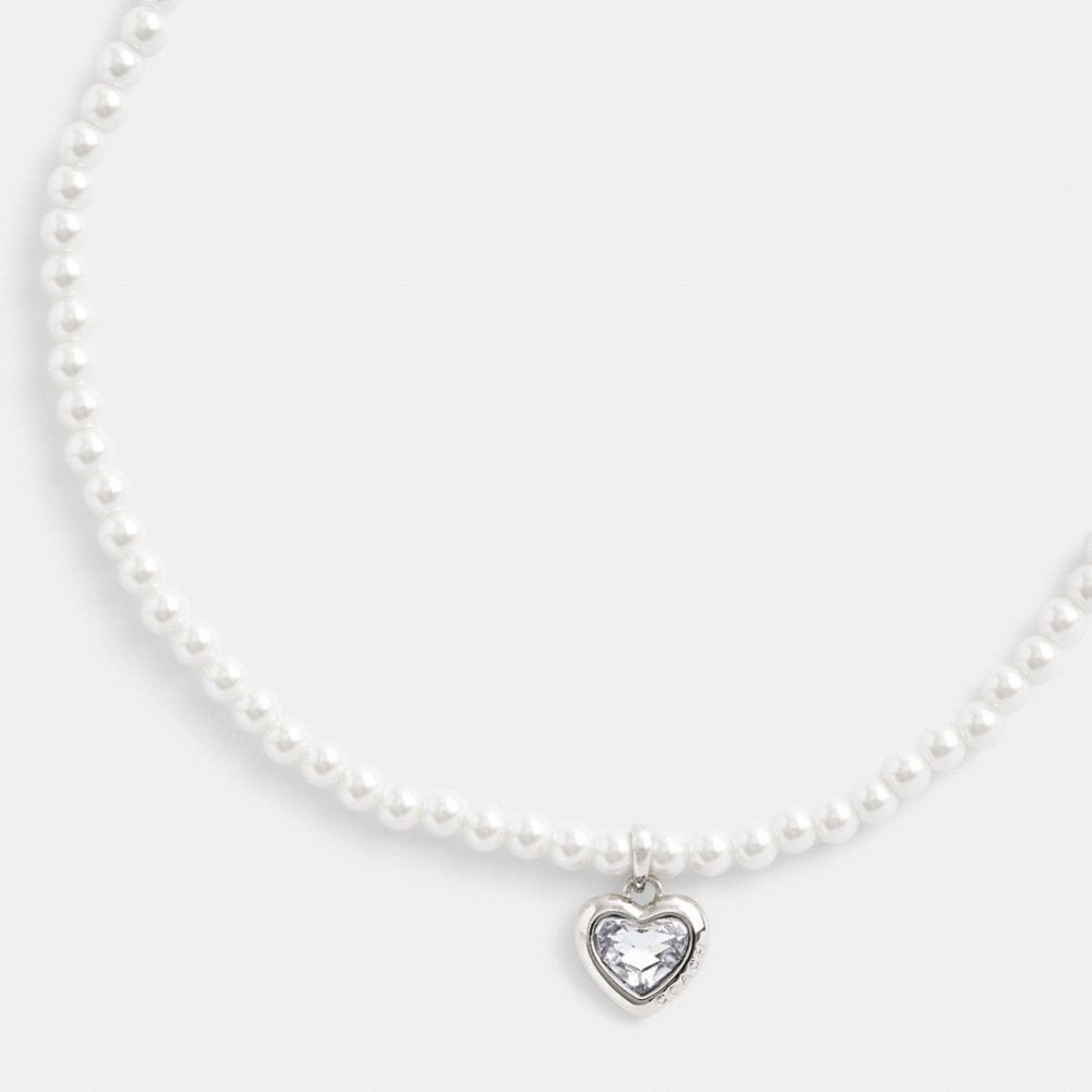 Silver Coach Heart Pearl Choker Necklace Women Jewelry | 752HEJQIS