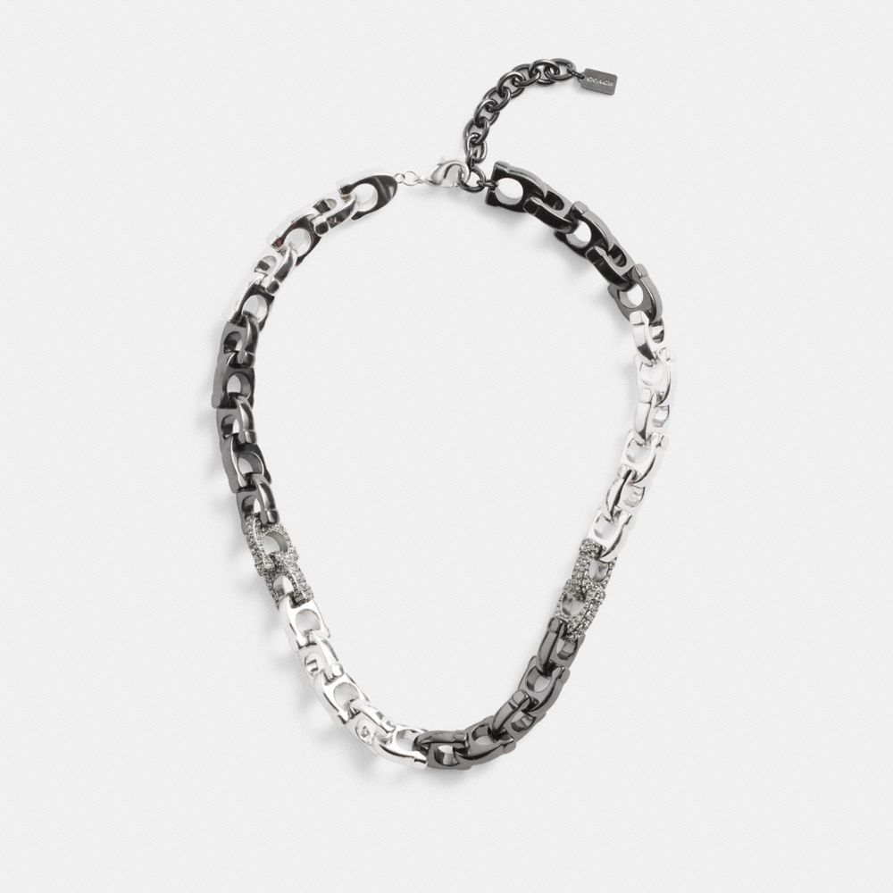 Silver Coach Pavé Signature Mixed Chain Necklace Women Jewelry | 842TPRDIC