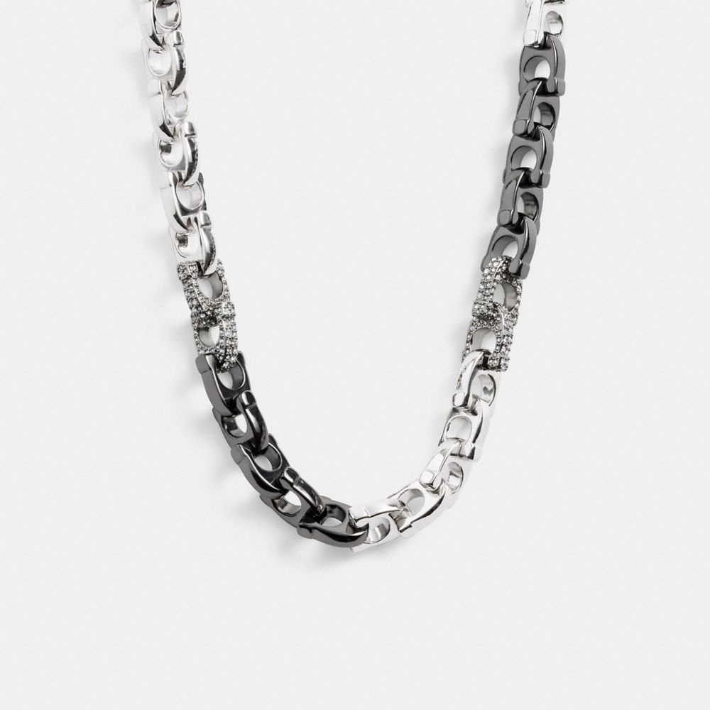 Silver Coach Pavé Signature Mixed Chain Necklace Women Jewelry | 842TPRDIC