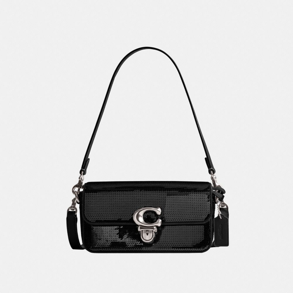 Silver / Black Coach Studio Baguette Bag With Sequins Women Crossbody Bags | 542EKJDPU