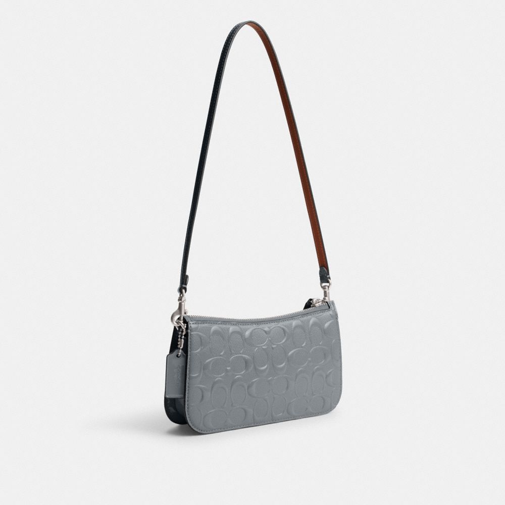 Silver / Grey Blue Coach Penn Shoulder Bag In Signature Leather Women Shoulder Bags & Hobos | 645LJPCUT