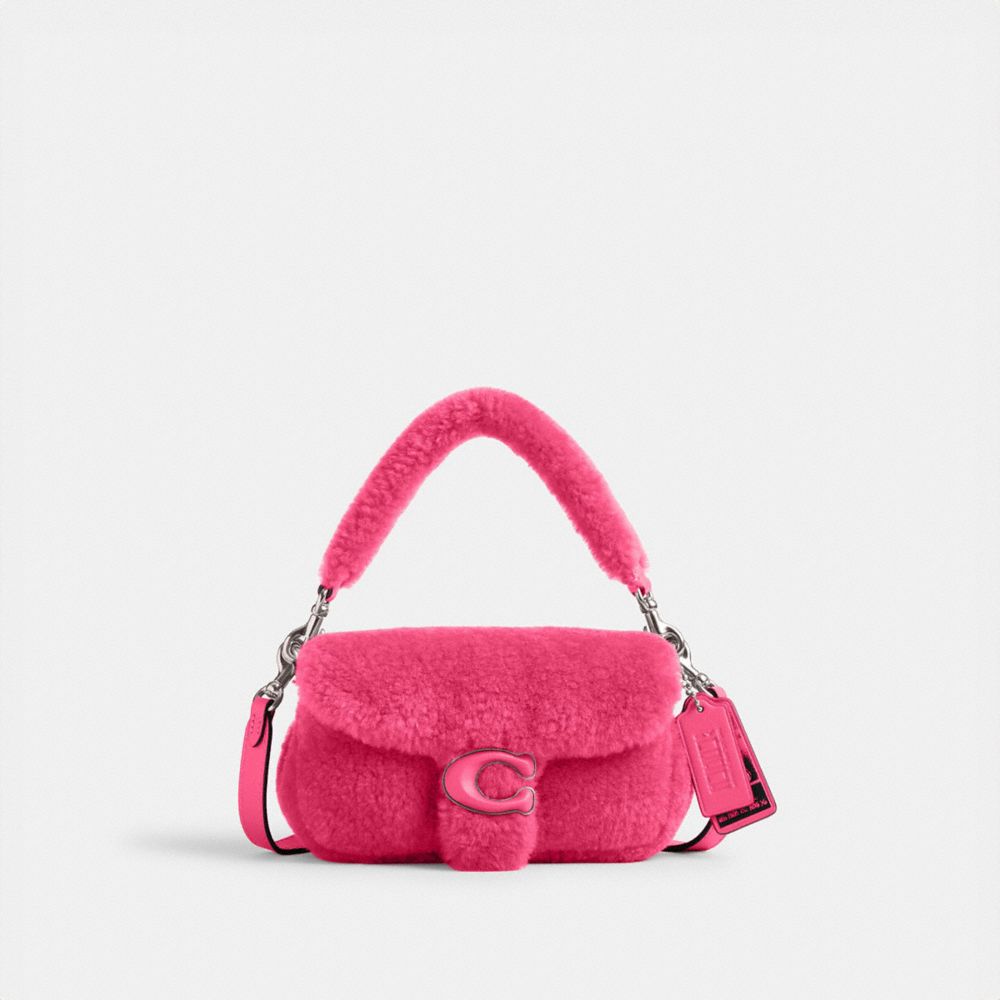 Silver / Light Fuchsia Coach The Lil Nas X Drop Tabby Shoulder Bag 18 In Shearling Women Shoulder Bags & Hobos | 879VHXLEQ