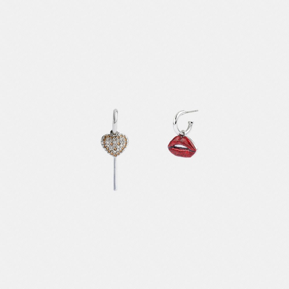 Silver / Multicolor Coach Lollipop And Lips Mismatch Earrings Women Jewelry | 123JYMIZH