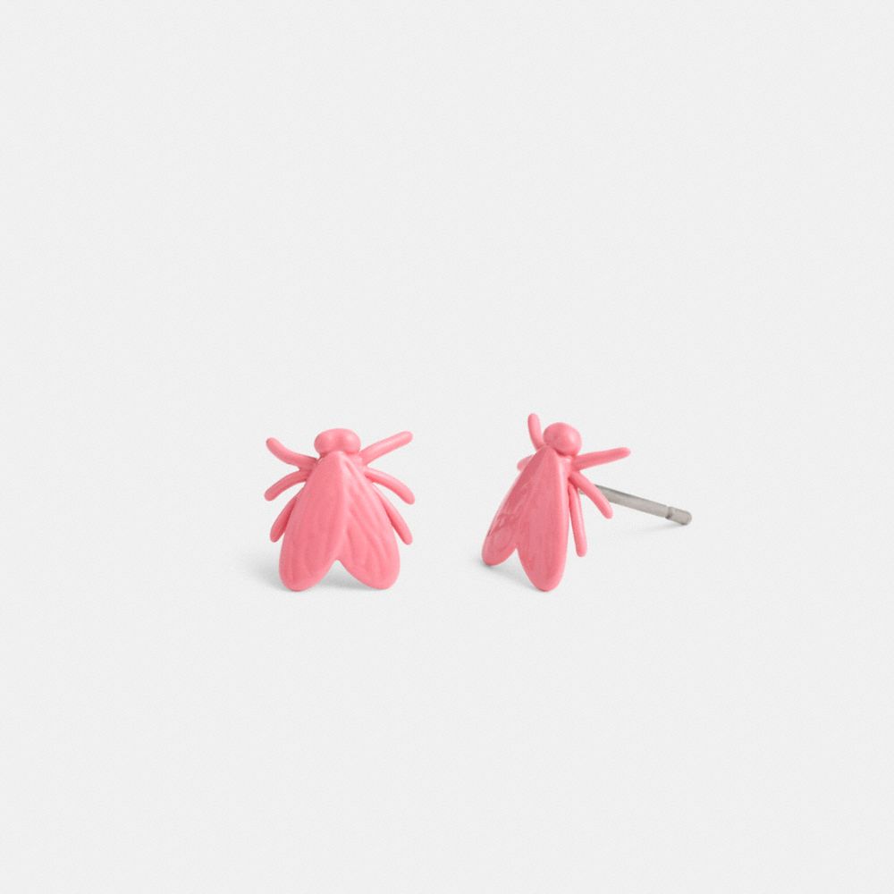 Silver / Pink Coach Fly Stud Earrings Women Jewelry | 529GWMYPF