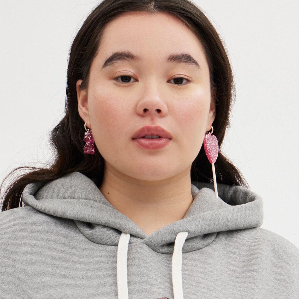 Silver / Pink Coach The Lil Nas X Drop Cat And Heart Lollipop Mismatch Earrings Women Jewelry | 407WSRZDM