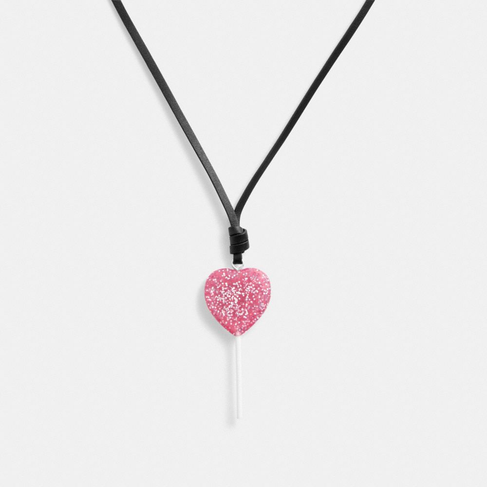 Silver / Pink Coach The Lil Nas X Drop Heart Lollipop Necklace Women Jewelry | 243IBWCRK