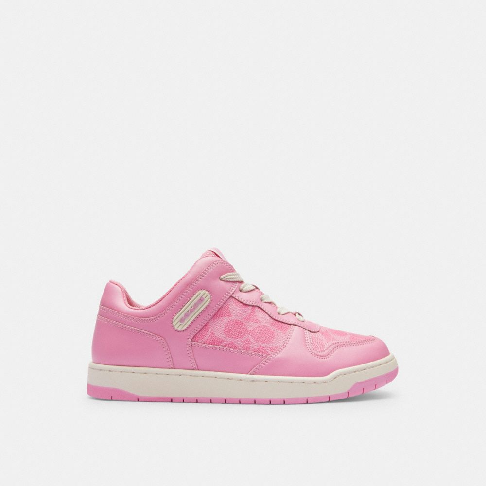 Vivid Pink Coach C201 Low Top In Signature Canvas Women Sneakers | 483PTHGYM