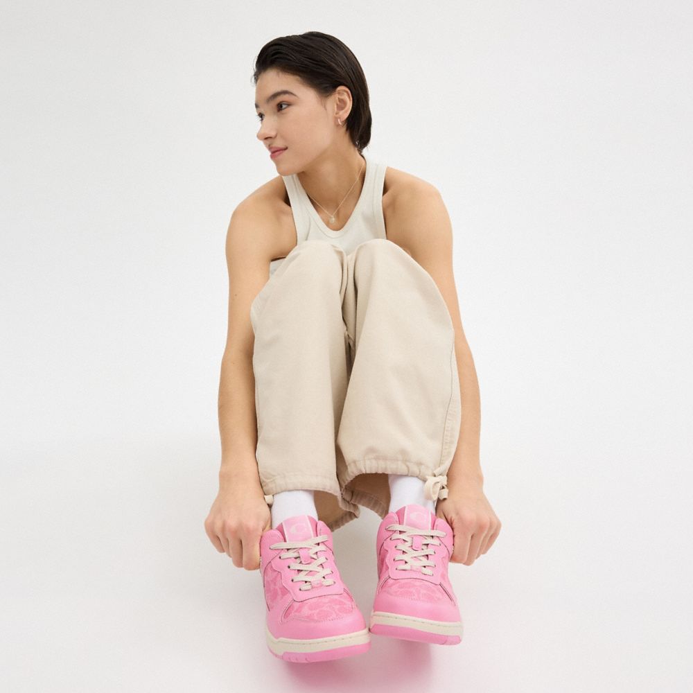 Vivid Pink Coach C201 Low Top In Signature Canvas Women Sneakers | 483PTHGYM