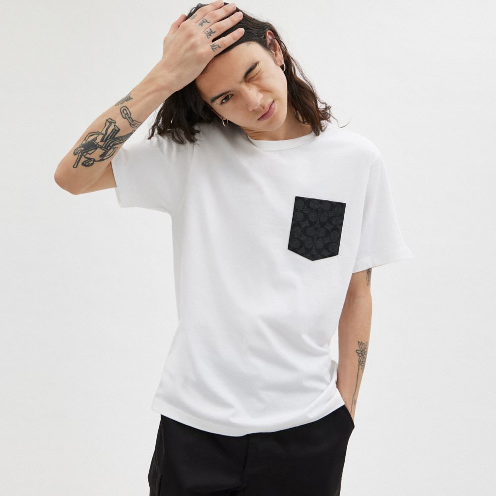 White/Charcoal Signature Coach Essential Pocket T Shirt Men Tops & Bottoms | 279HSVOKE