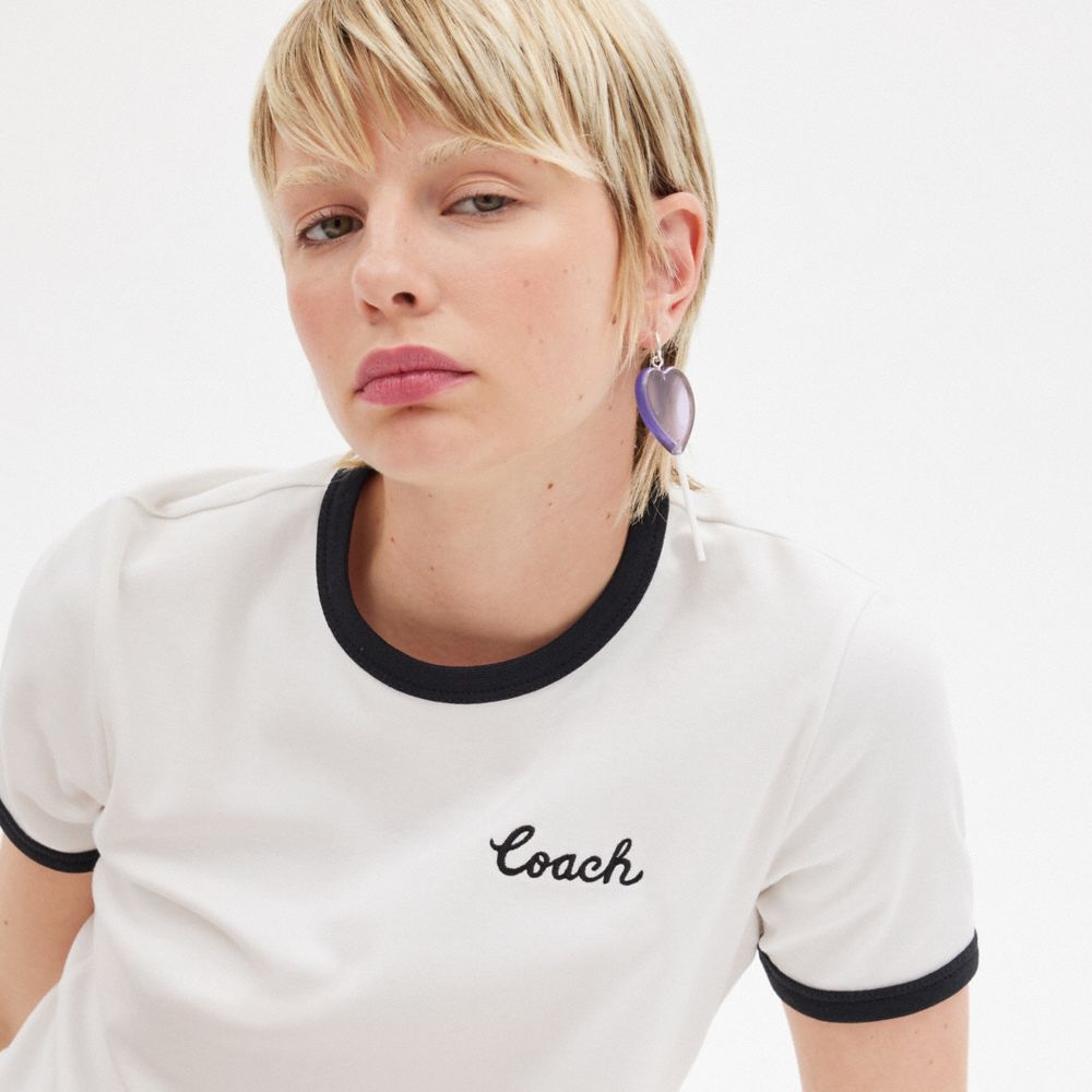 White Coach Coach Ringer T Shirt Women Tops | 958KMBAHF