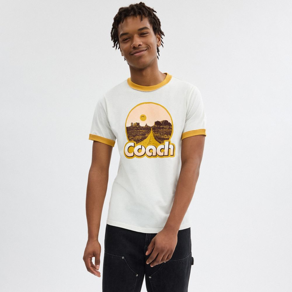 White Coach Roadside Ringer T Shirt Men Tops & Bottoms | 017ONPYTZ