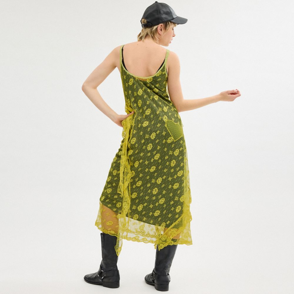 Yellow Coach Ruffle Lace Dress Women Dresses | 392NMYZKW