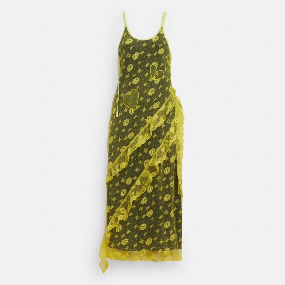 Yellow Coach Ruffle Lace Dress Women Dresses | 392NMYZKW