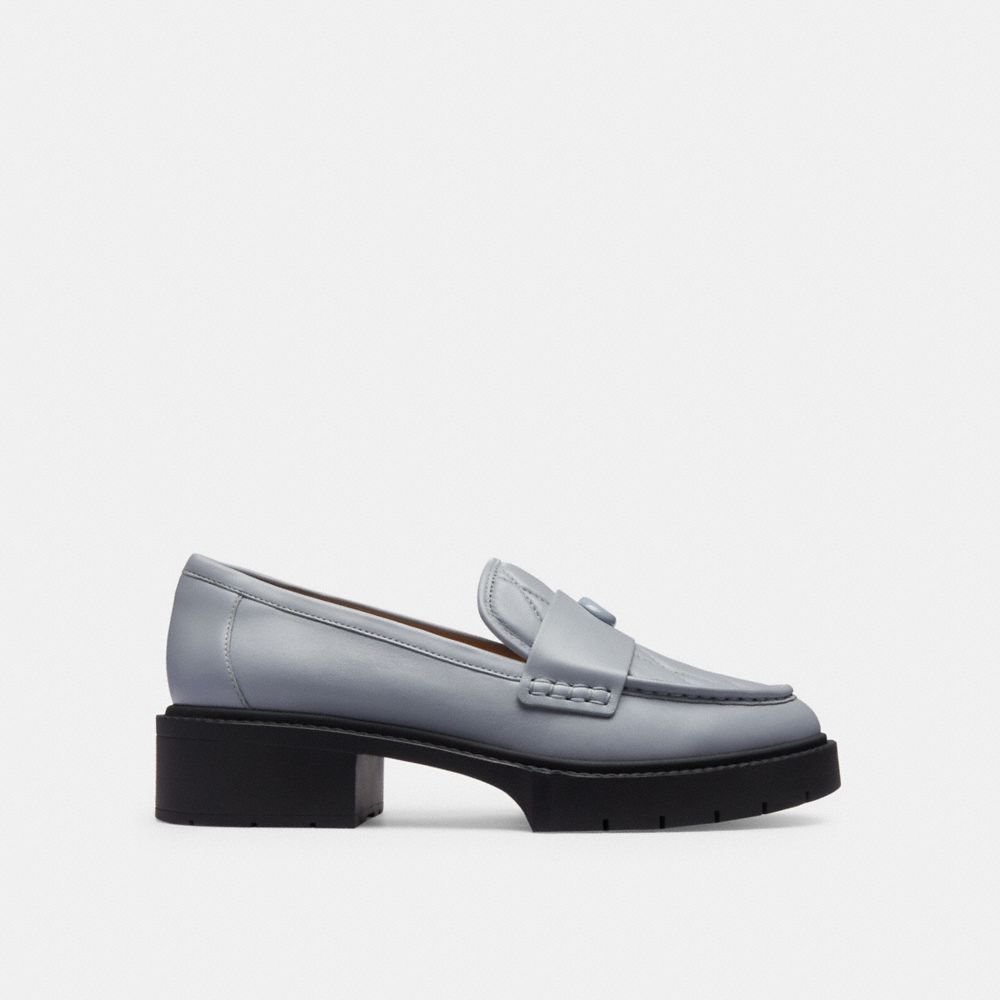 leather/Grey Blue Coach Leah Loafer With Quilting Women Flats & Loafers | 094UCVFXK