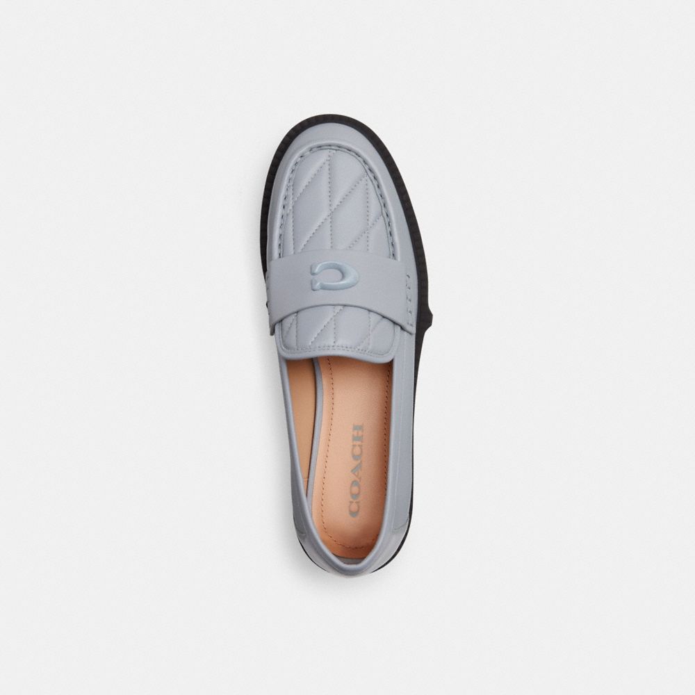 leather/Grey Blue Coach Leah Loafer With Quilting Women Flats & Loafers | 094UCVFXK