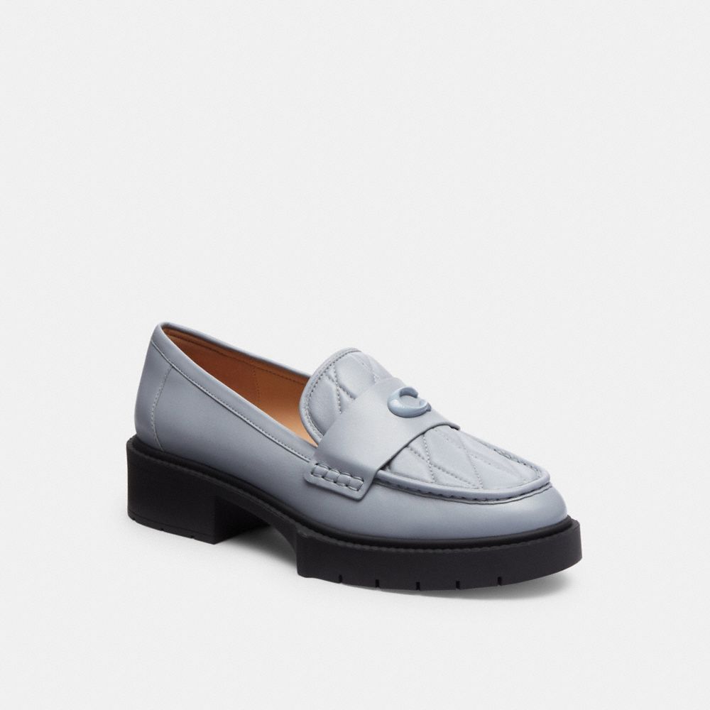 leather/Grey Blue Coach Leah Loafer With Quilting Women Flats & Loafers | 094UCVFXK