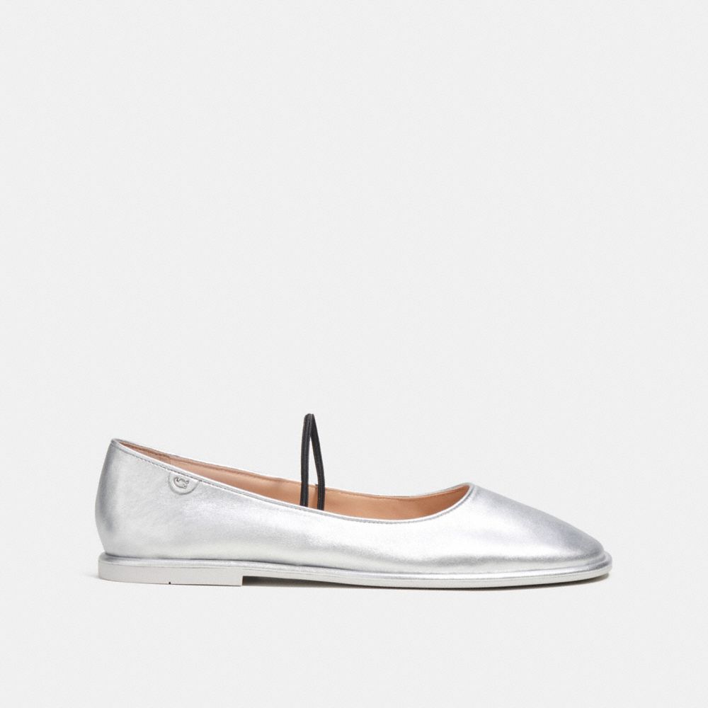 leather/Silver Coach Emilia Mary Jane In Silver Metallic Women Flats & Loafers | 358BZXAEQ