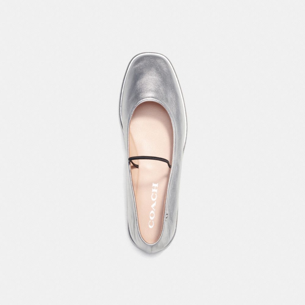 leather/Silver Coach Emilia Mary Jane In Silver Metallic Women Flats & Loafers | 358BZXAEQ