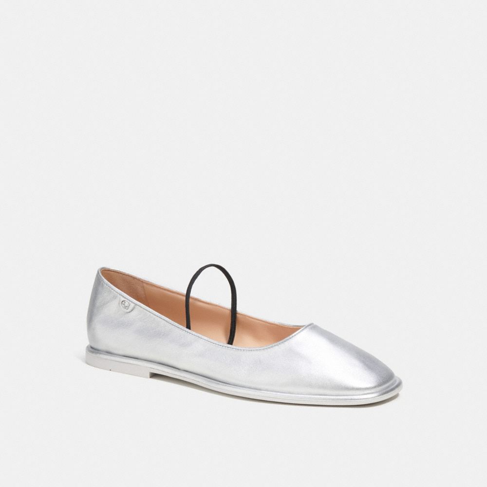 leather/Silver Coach Emilia Mary Jane In Silver Metallic Women Flats & Loafers | 358BZXAEQ