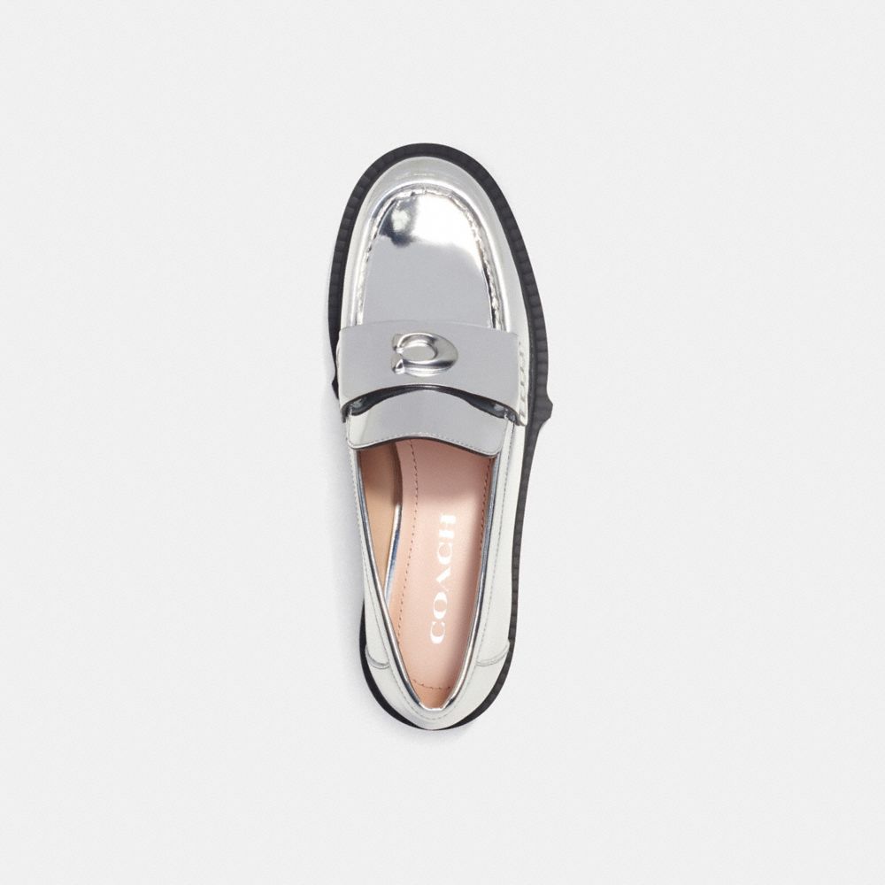 leather/Silver Coach Leah Loafer In Silver Metallic Women Flats & Loafers | 981NKUPEC