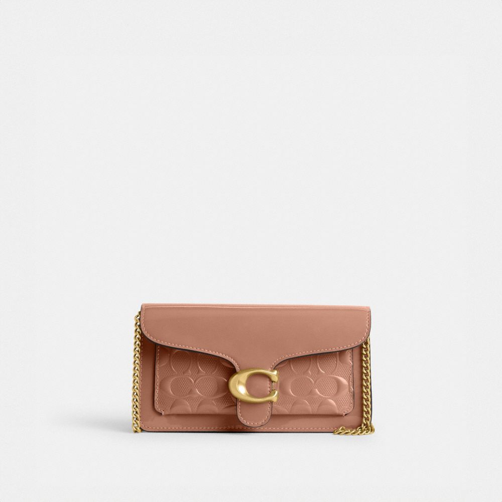 patent leather/Brass/Cappuccino Coach Tabby Chain Clutch In Signature Leather Women Crossbody Bags | 864QWKMIJ